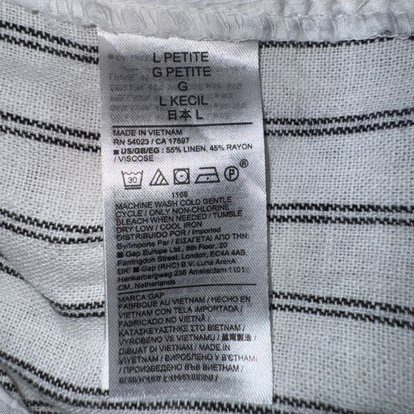 GAP L Petite Easy Pants Striped Linen Blend Drawstring Waist Lightweight Trouser - Picture 4 of 4